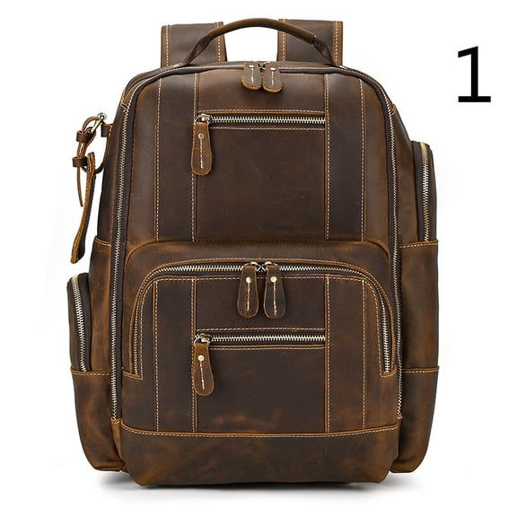 Men's Retro Backpack Student School Bag Large Capacity Leather Backpack,1 Style