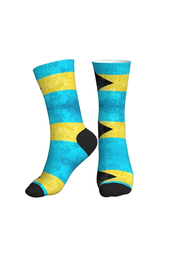 Men's Retro Bahamas Flag Novelty Athletic Socks Women's Digital Printing Funky Patterned Crew Socks