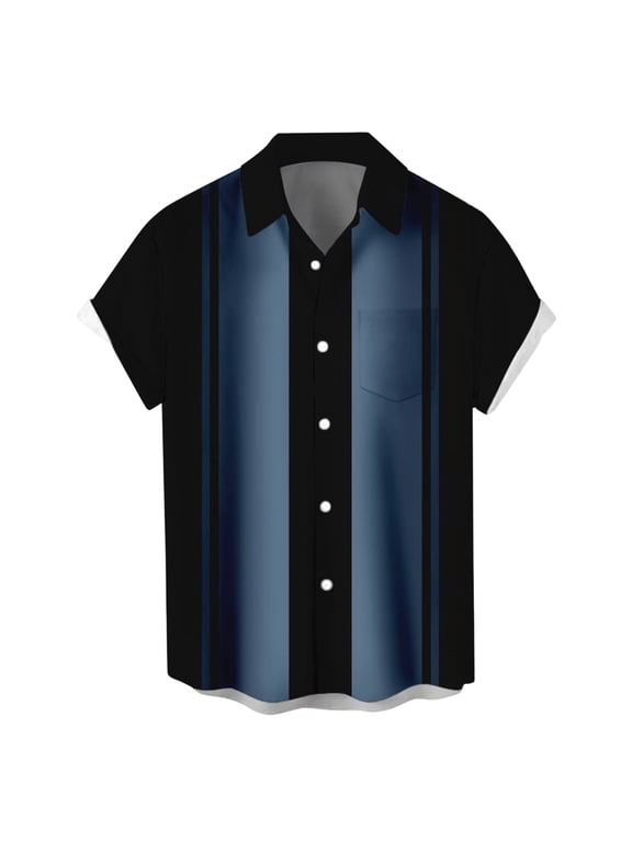Men's Retro Bowling Color Block Active Shirts Hawaiian Shirts for Men Vintage Beach Shirt Short Sleeve Button down Summer Top Black Xl