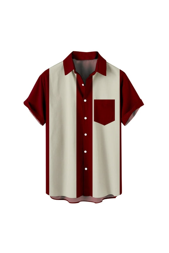 Men's Retro Bowling Shirts 50s Vintage Button Down Color Block Active Shirts Flamingo Print