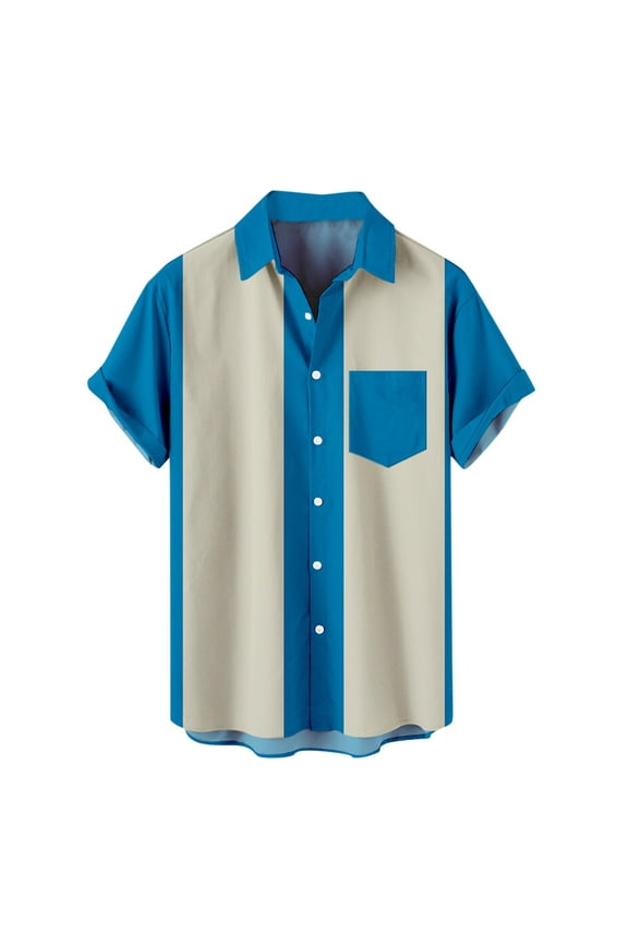 Men's Retro Bowling Shirts 50s Vintage Button Down Color Block Active Shirts Flamingo Print