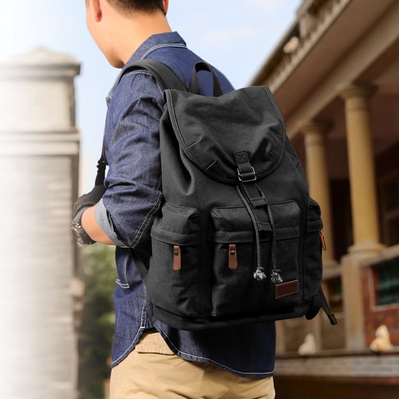 Men's Retro Canvas Backpack Casual Middle School Students,Black