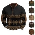 thumbnail image 1 of Men's Retro Casual Ethnic Print Zip Up Sweatshirt, Long Sleeve Fleece Jacket, Vintage Streetwear for Christmas, Fall Winter Season, Unique Style and Travel,Navy,L, 1 of 5