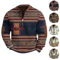 thumbnail image 1 of Men's Retro Casual Ethnic Print Zipper Sweatshirt, Gradient Long Sleeve Pullover for Street Style,Army Green,L, 1 of 5