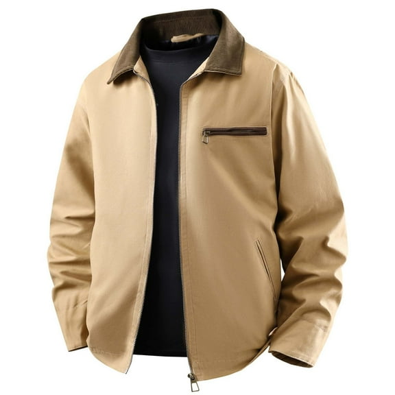 Men's Retro Casual Jacket Loose Fit Structured Outerwear With Multiple Pockets For Daily Winter Wear Neutral Tone Design