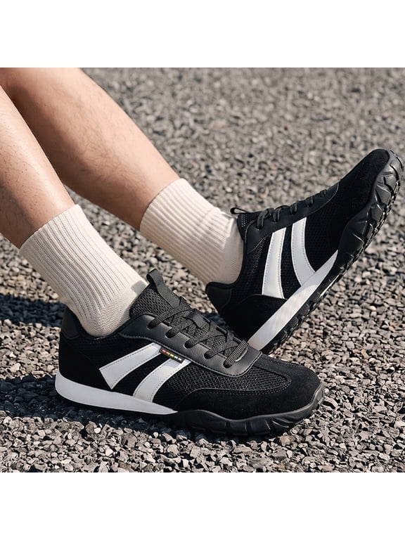 Men's Retro Casual Sneakers Mesh Suede Stripe Lace Up Non Slip Vintage Walking Trainers