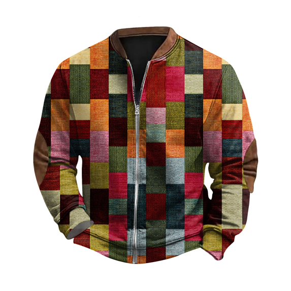 Men's Retro Casual Sportswear, Open Zipper Sweatshirt Jacket with Print Design for Street Fashion and Gym Workouts,Red,M