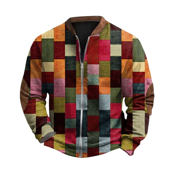 Men's Retro Casual Sportswear, Open Zipper Sweatshirt Jacket with Print Design for Street Fashion and Gym Workouts,Red,M