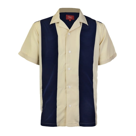 Men's Retro Charlie Sheen Two Tone Guayabera Bowling Shirt