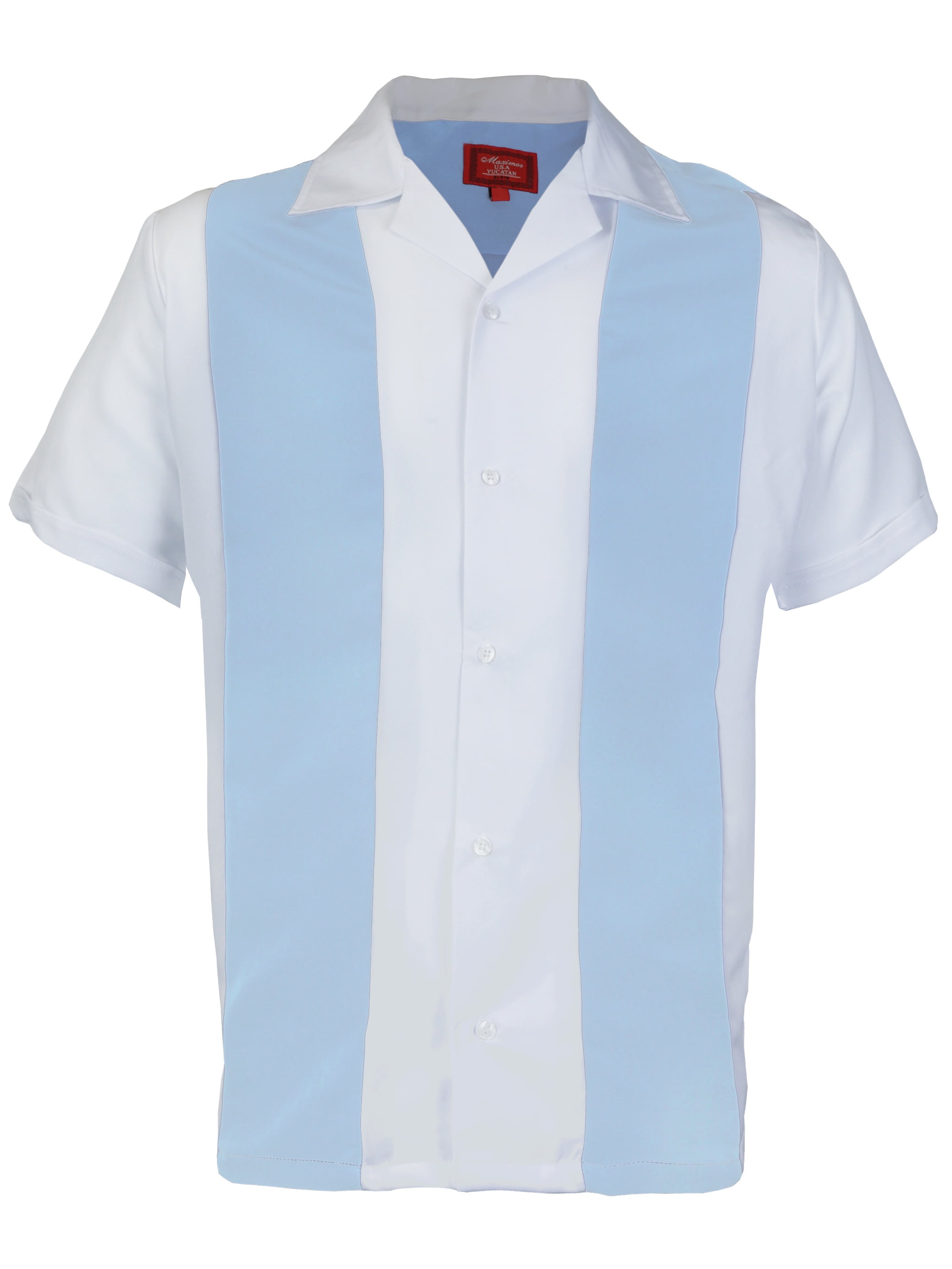 Men's Retro Charlie Sheen Two Tone Guayabera Bowling Shirt