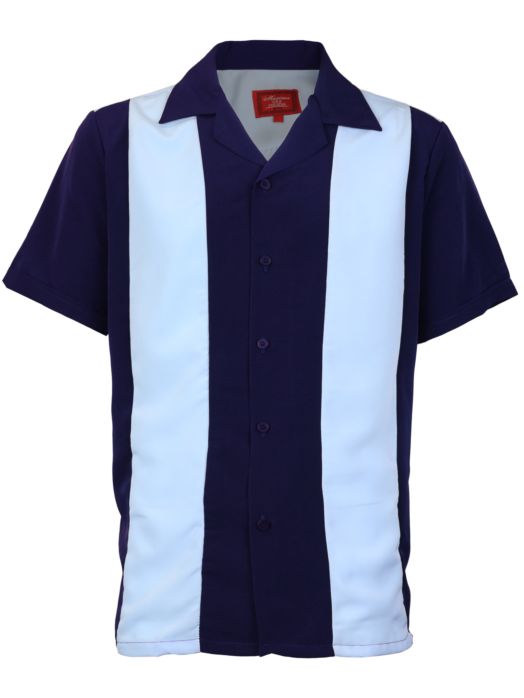 Men s Retro Charlie Sheen Two Tone Guayabera Bowling Shirt