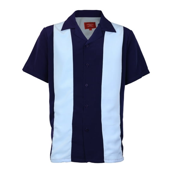 Men's Retro Charlie Sheen Two Tone Guayabera Bowling Shirt