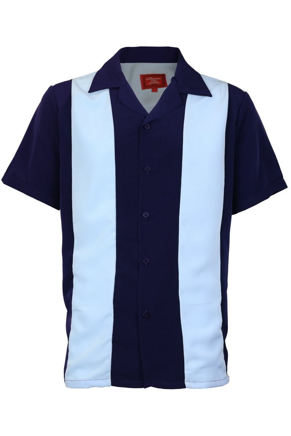 Men's Retro Charlie Sheen Two Tone Guayabera Bowling Shirt
