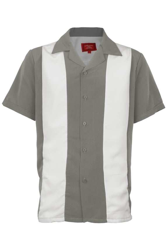 Men's Retro Charlie Sheen Two Tone Guayabera Bowling Shirt