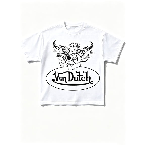 Men's Retro Cherub Eyeball Von Dutch Style Graphic T-Shirt White Crew Neck Short Sleeve Oversized Casual Top