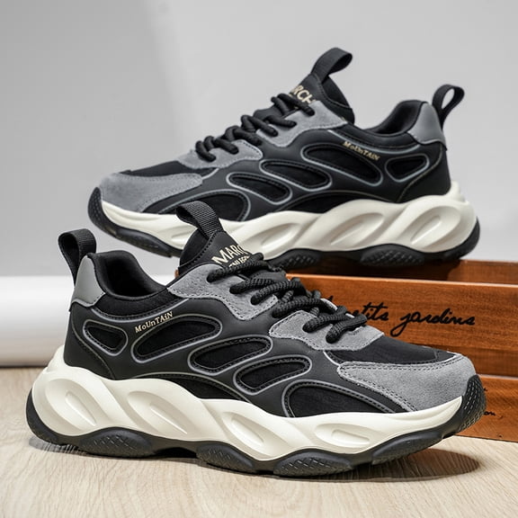 Men's Retro Chunky Platform Sneakers - Thick Rubber Sole Low-Top Lace-Up All-Season Streetwear Sneakers Suitable for Gym,, Casual Wear - Heavy Tread Durable Sole