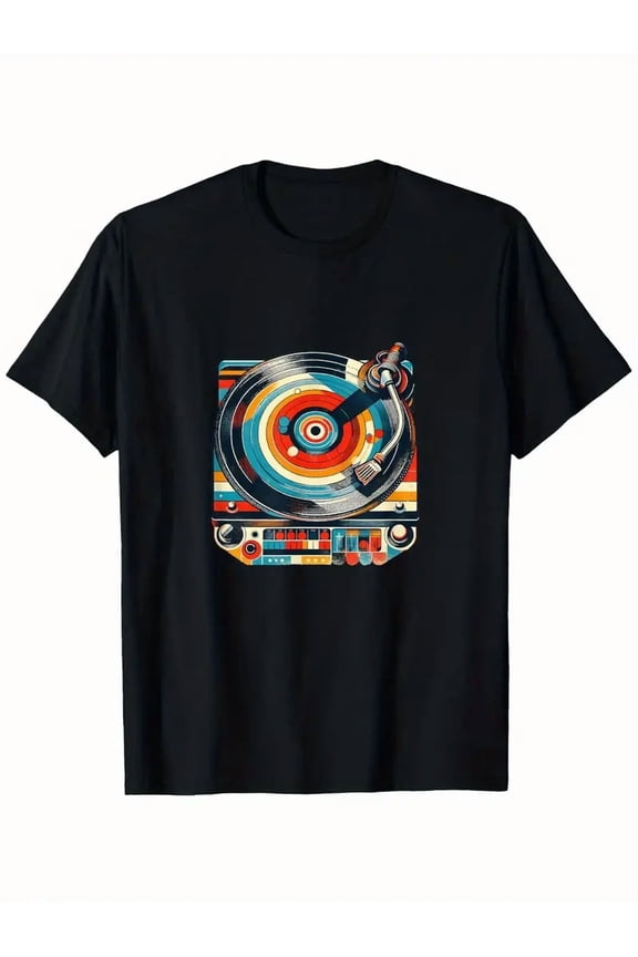 Men's Retro Colorful Vinyl Record Turntable Graphic T-Shirt