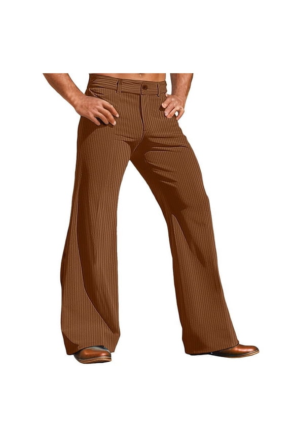 Men's Retro Corduroy Flare Pants 70s Disco Outfits Bell Bottom Pants Zipper Button Solid Color Casual Pants