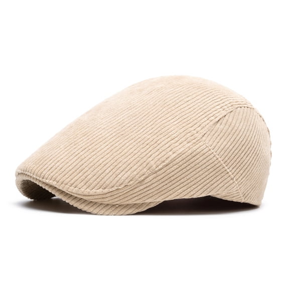 Men's Retro Corduroy Striped Newsboy Beret Flat Hat Ivy Cap Golf Driving Hats