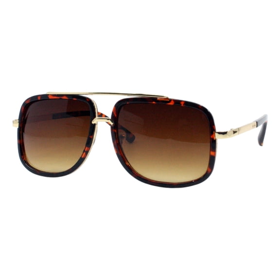 Men's Retro Designer Fashion Sunglasses Square Double Frame UV400 Tortoise