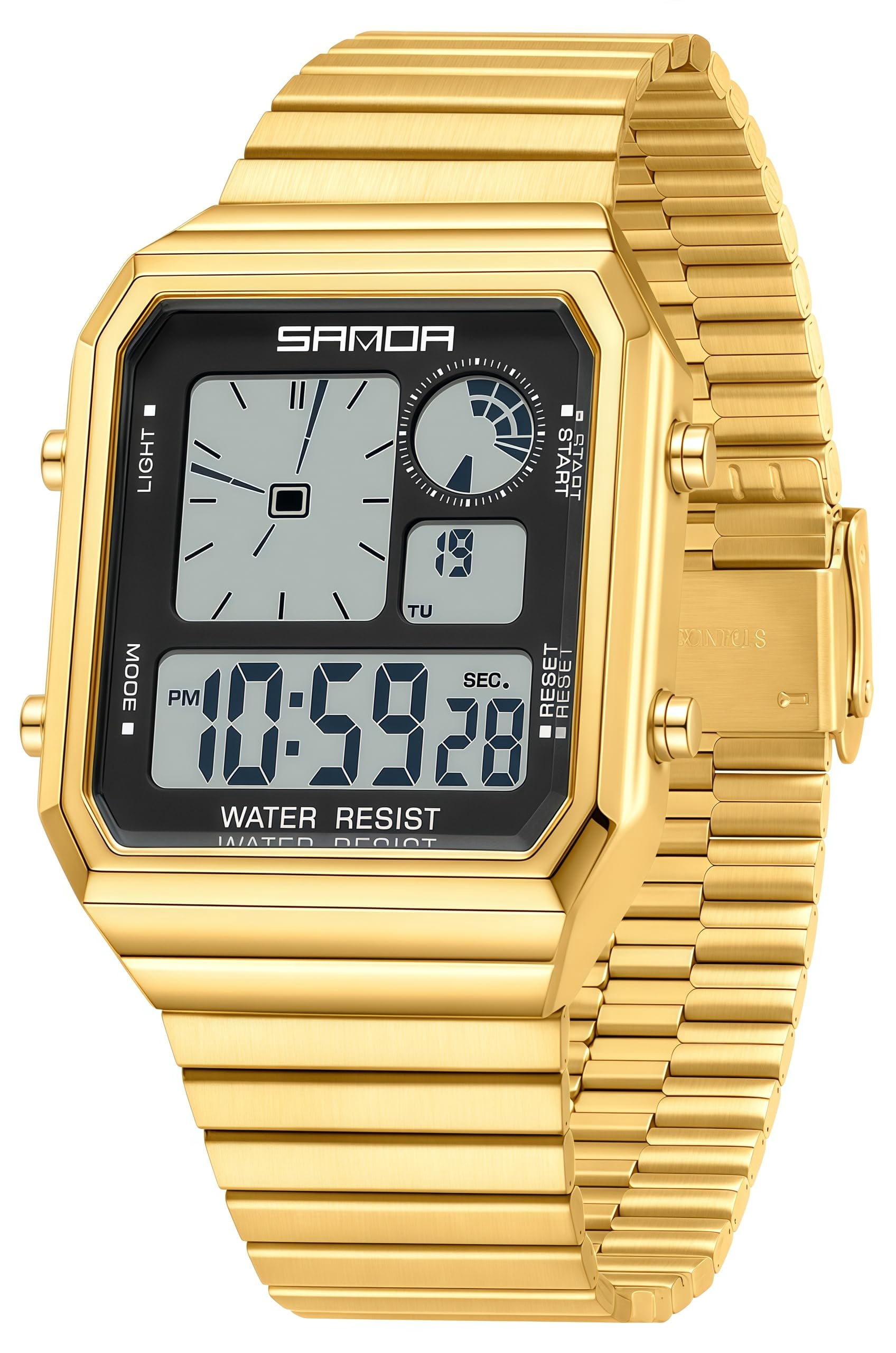Led Signage Steel Men's Retro Digital Watch, Square Vintage Style Wristwatch with ...