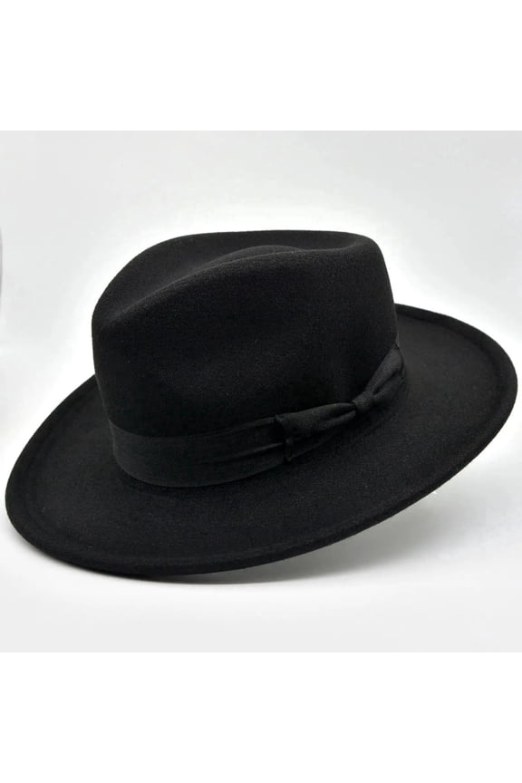 Mens Retro Dress Fedora, Soft Wool Felt Black Hat Size 7 1/8