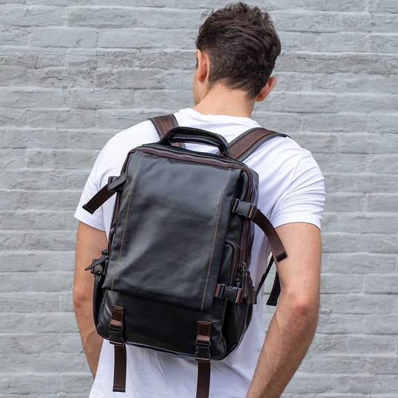 Men's Retro Fashion Leather Backpack,Black