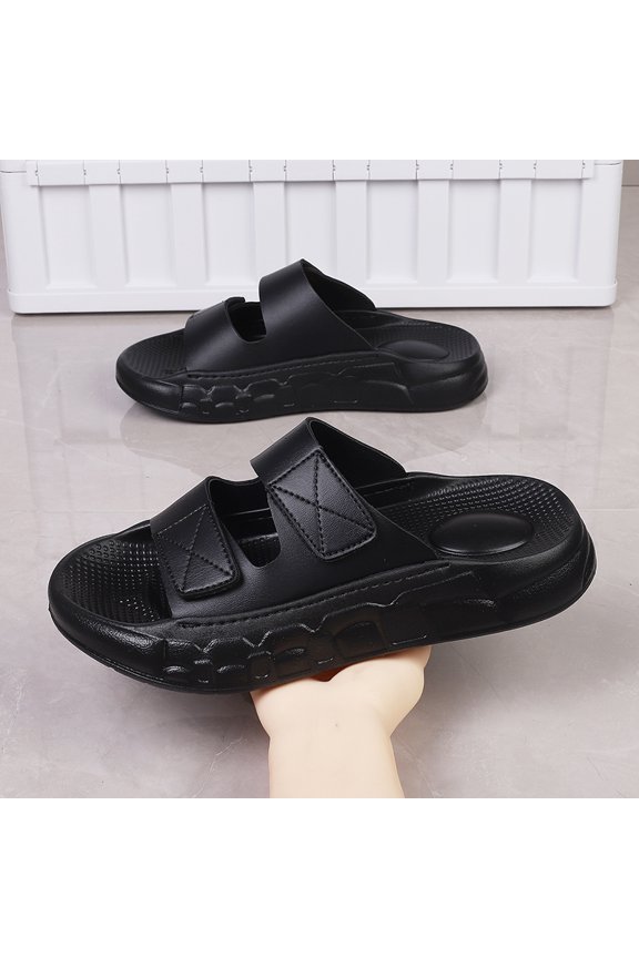 Men's Retro Faux Leather Double Strap Platform Slide Sandals