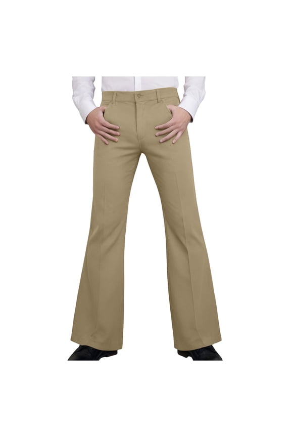 Men's Retro Flare Pants Stretch Disco Trousers with Elastic Back Vintage 70s Dress Slacks Fall Pants