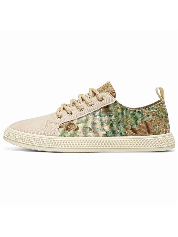 Men's Retro Floral Canvas Sneakers, Casual Artistic Print Low-Top Shoes