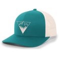 thumbnail image 1 of Men's Retro Geometric Triangle Mountain Outdoors Woodland Embroidered Mesh Back Trucker Hat, Teal/Beige, 1 of 4
