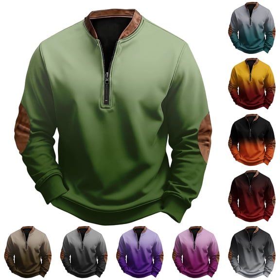 Men's Casual Sweatshirt American Gradient Print Round Neck Long Sleeve Half Pullover for Winter Fashion Wear,Dark Gray,L