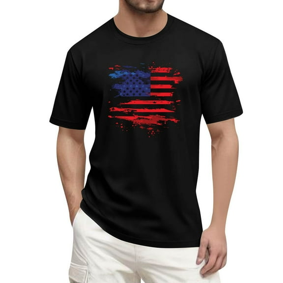 Men's Retro Graphic Print T-Shirt, Vintage Wash Effect with Bold Flag Design for Streetwear Enthusiasts ,Black S