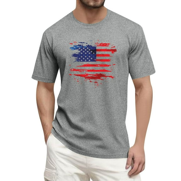 Men's Retro Graphic Print T-Shirt, Vintage Wash Effect with Bold Flag Design for Streetwear Enthusiasts ,Gray M