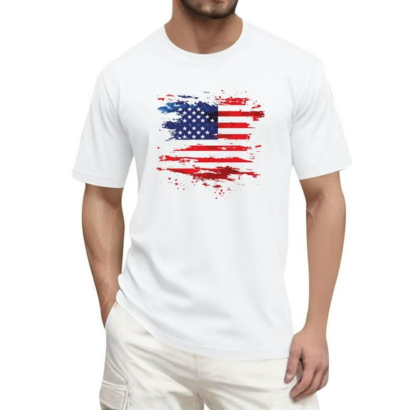 Men's Retro Graphic Print T-Shirt, Vintage Wash Effect with Bold Flag Design for Streetwear Enthusiasts ,White S