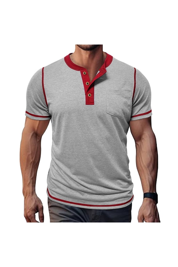 Men's Retro Henley Shirts Short Sleeve T Shirt for Man with Pocket Relaxed Summer Casual Classic Half Button Shirt
