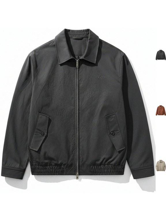 Men's Retro Hip Hop Bomber Jacket Casual Turndown Collar Zip Up Windbreaker Streetwear with Snap Flap Pockets for Travel Daily Wear, Black, L