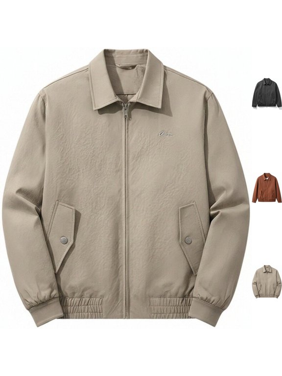 Men's Retro Hip Hop Bomber Jacket Casual Turndown Collar Zip Up Windbreaker Streetwear with Snap Flap Pockets for Travel Daily Wear, Khaki, XXL
