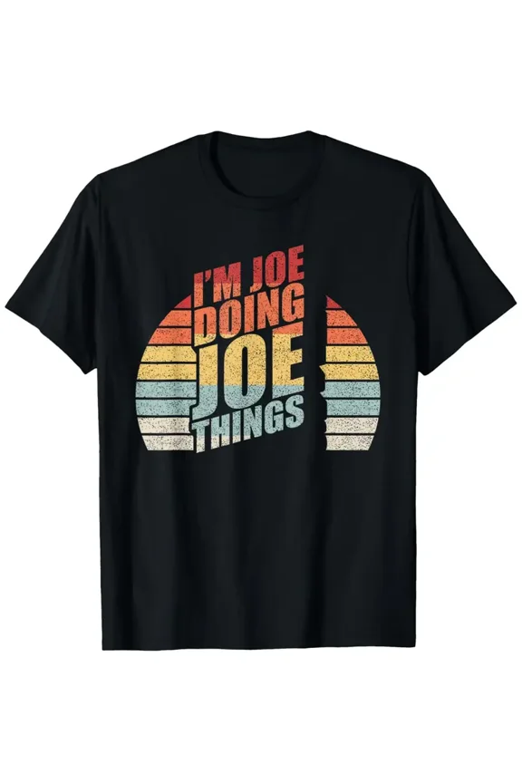 Men's Retro "I'm Joe Doing Joe Things" Graphic T-Shirt - Casual 100% Cotton, Comfortable Round Neck Short Sleeve, Vintage Striped Design, S-XXXL