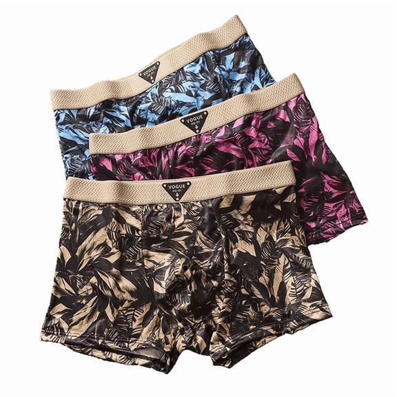 Men's Retro Ice Silk Boxer Briefs Printed Design Stylish Underwear