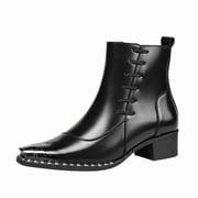 Men s Retro Lace-Up Detail Ankle Boots, Pointed Toe Metal Toe Cap Block Heel Fashion Boots, Side Zipper Vintage Style Short Boots Dress Boots for Men
