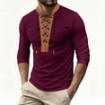 thumbnail image 1 of Men's Retro Lace Up Shirts Waffle Long Sleeve Standing Collar Pullover Medieval Viking Renaissance Tees, 1 of 6