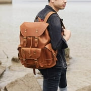 Men's Retro Large Capacity First Layer Cowhide Backpack,Brown