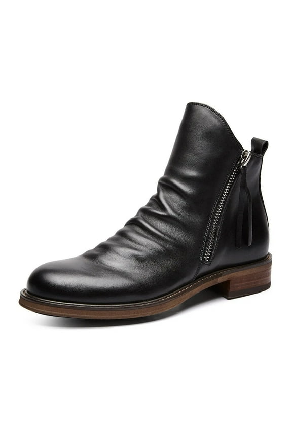 Men's Retro Leather Ankle Boots Classic Fashion Side Zipper Slip On Business Dress Oxford Boot Casual High Top Boots