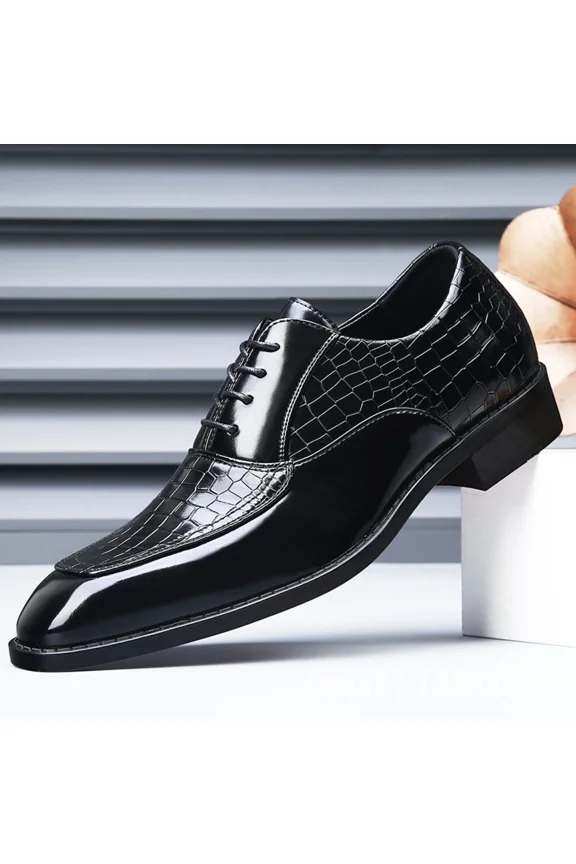 Men's Retro Leather Print Plain Toe Business Oxfords Fashion Lace Up Pointed Toe Slip On Derby Formal Dress Shoes for Work Party Wedding
