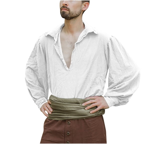 Men's Retro Linen Pirate Blouse Hippie Loose Fit Renaissance Medieval Shirts Pullover Tops Cosplay Party Costumes
