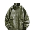 thumbnail image 1 of Men's Retro Long-Sleeved Leather Jacket, Casual Zipper Pocket Vintage Motorcycle Jacket Army Green L, 1 of 3