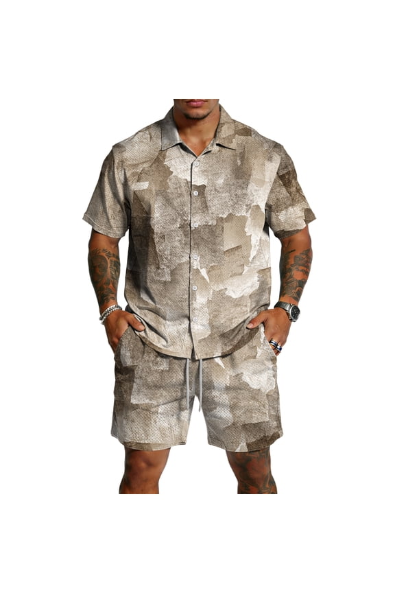 Men's Retro Matching Set Summer Beach 2 Piece Outfits Button Down Shirts and Shorts Vacation Outfits