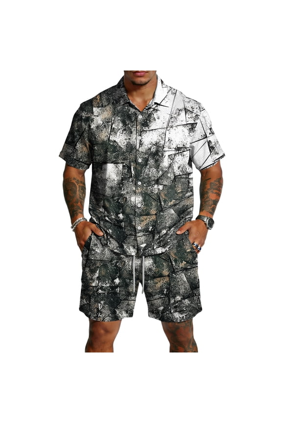 Men's Retro Matching Set Summer Beach 2 Piece Outfits Button Down Shirts and Shorts Vacation Outfits