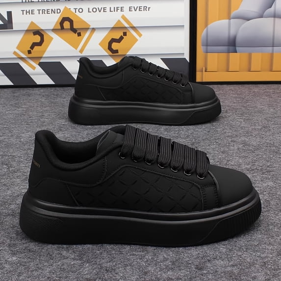 Men's Retro Minimalist Sneakers - Low-Top Lace-Up PU Upper, Outdoor - Casual Athletic, Year-Round Wear Cushioned Insole & PVC Sole, Solid Color (Suitable for) Gym, Training,
